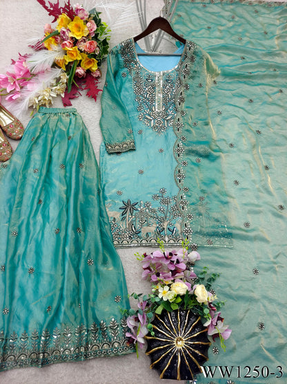 Pure Fendy Silk Top Palazzo Set with 5mm Sequin Embroidery Work