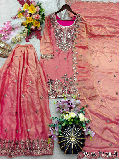 Pure Fendy Silk Top Palazzo Set with 5mm Sequin Embroidery Work