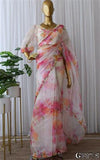 White Color Heavy Organza Silk With Digital Print Work Saree