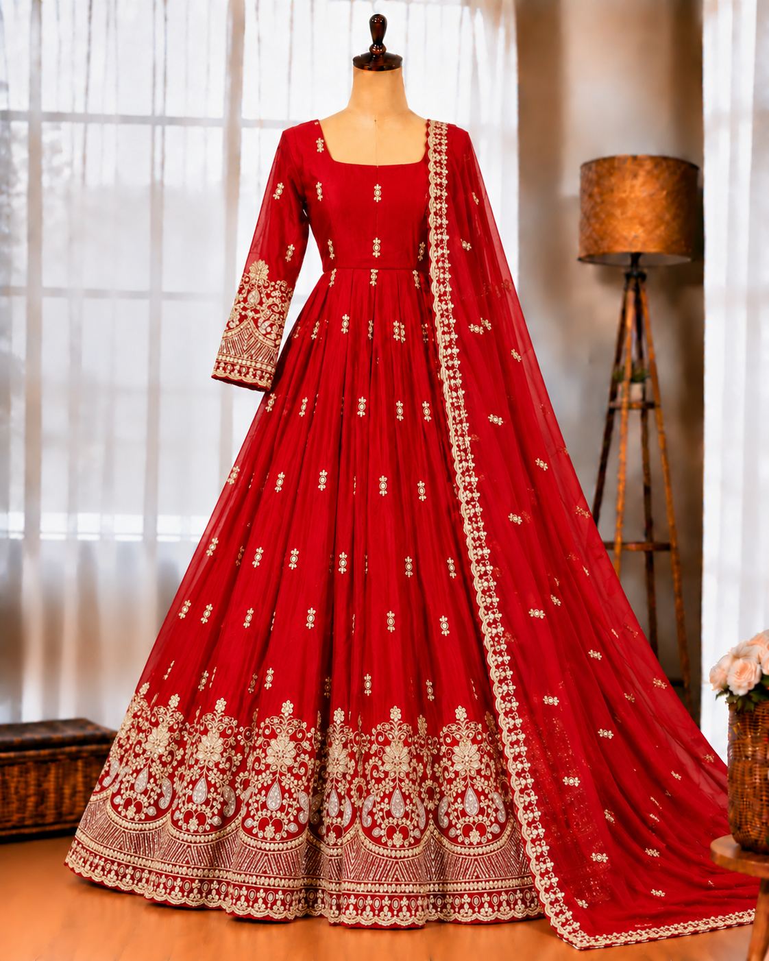 Fendy Silk Gown with Sequin Embroidery & Dupatta