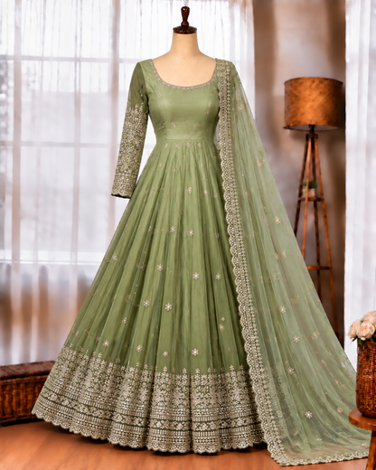 Georgette Gown with Sequin Embroidery & Dupatta