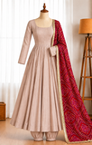 Heavy Roman Cotton Gown with Print & Lace Work Dupatta