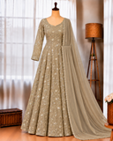 Heavy Fendi Crush Gown with Sequin Embroidery & Lace Dupatta
