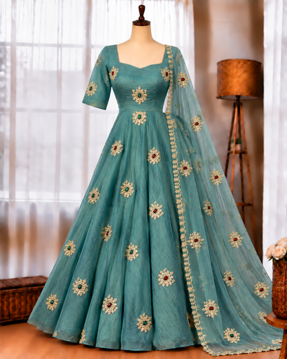 Salsa Silk Gown with Thread, Sequin & Stone Work