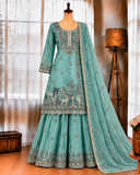 Pure Fendy Silk Top Palazzo Set with 5mm Sequin Embroidery Work