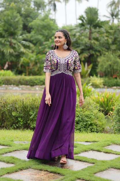 Embroidery Zari Work Gown With 3.5 Meter Flair