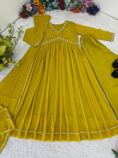 Haldi Special Alia Cut Hand Work Gown