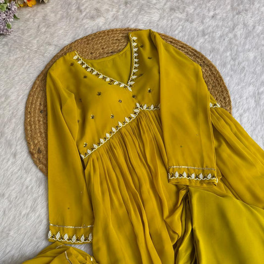 Haldi Special Alia Cut Hand Work Gown