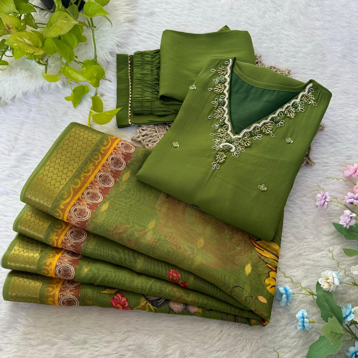 Roman Silk Hand Work Trending Kurti And Pent