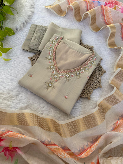 Roman Silk Hand Work Trending Kurti And Pent