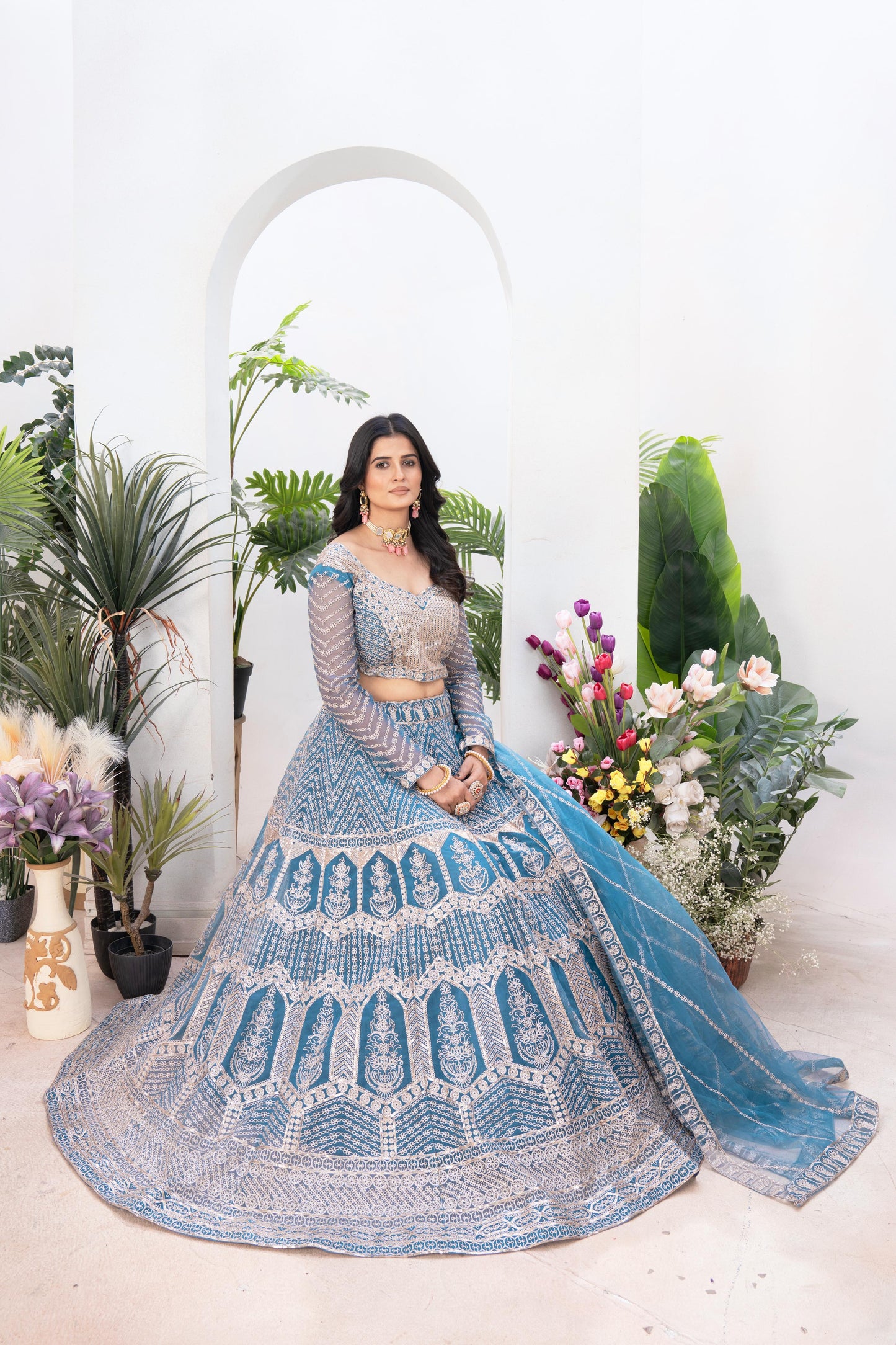 Net Embroidery Sequence Work With Cancan And Canvas Lehenga Choli