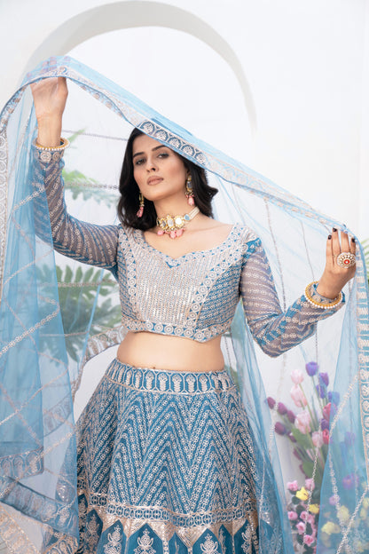 Net Embroidery Sequence Work With Cancan And Canvas Lehenga Choli