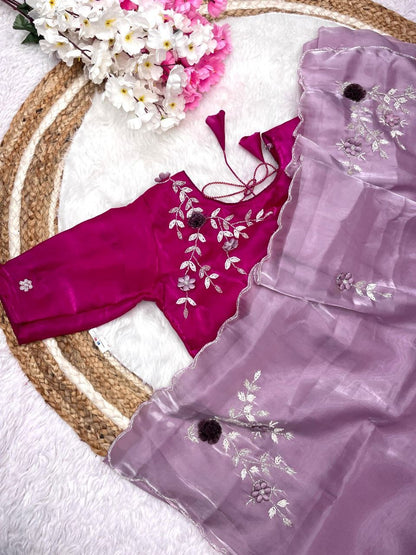 JJimmy Choo Sattin Beautiful Khatli  Cut And Hand Work Saree