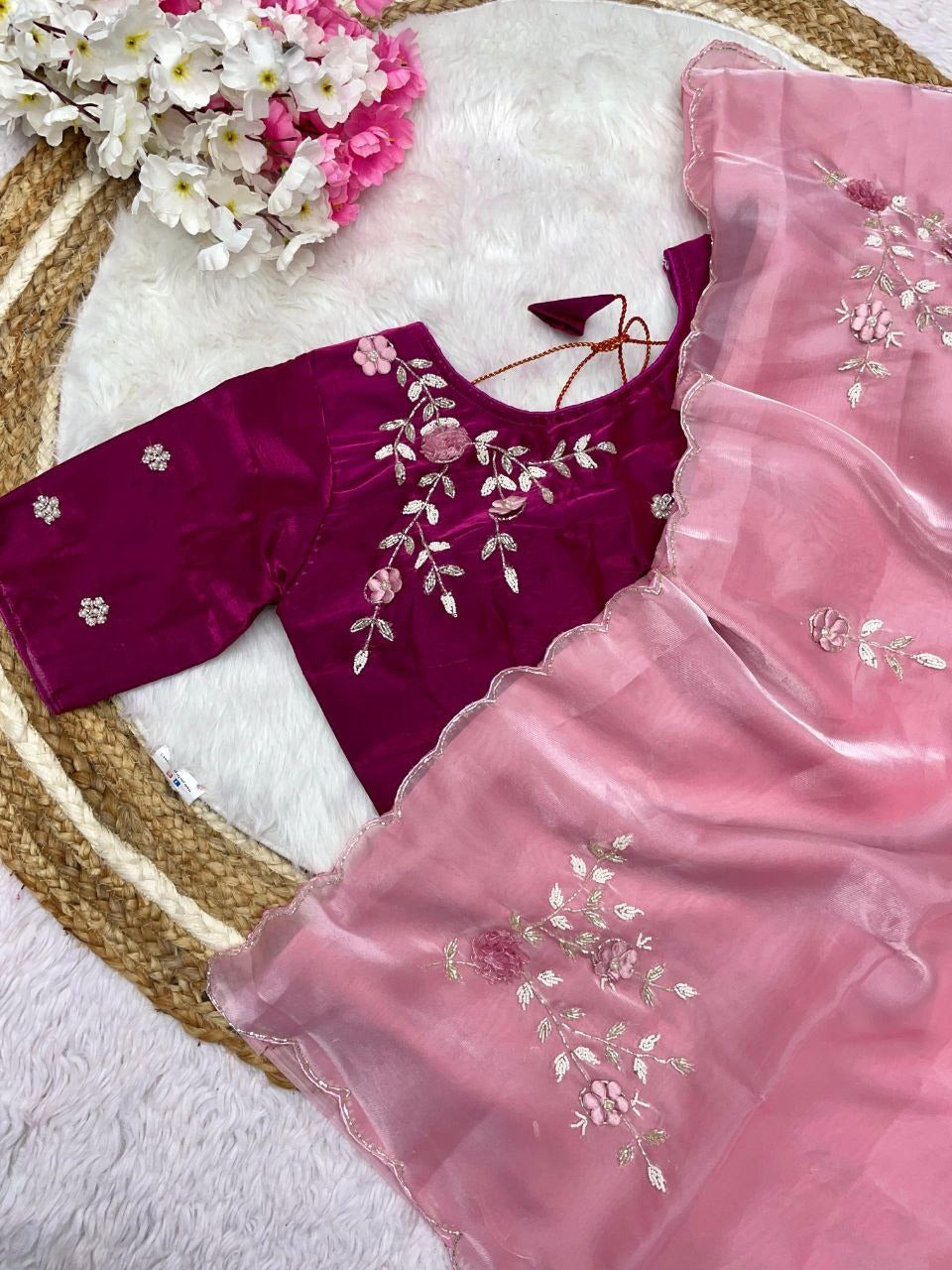 JJimmy Choo Sattin Beautiful Khatli  Cut And Hand Work Saree