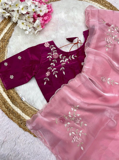 JJimmy Choo Sattin Beautiful Khatli  Cut And Hand Work Saree