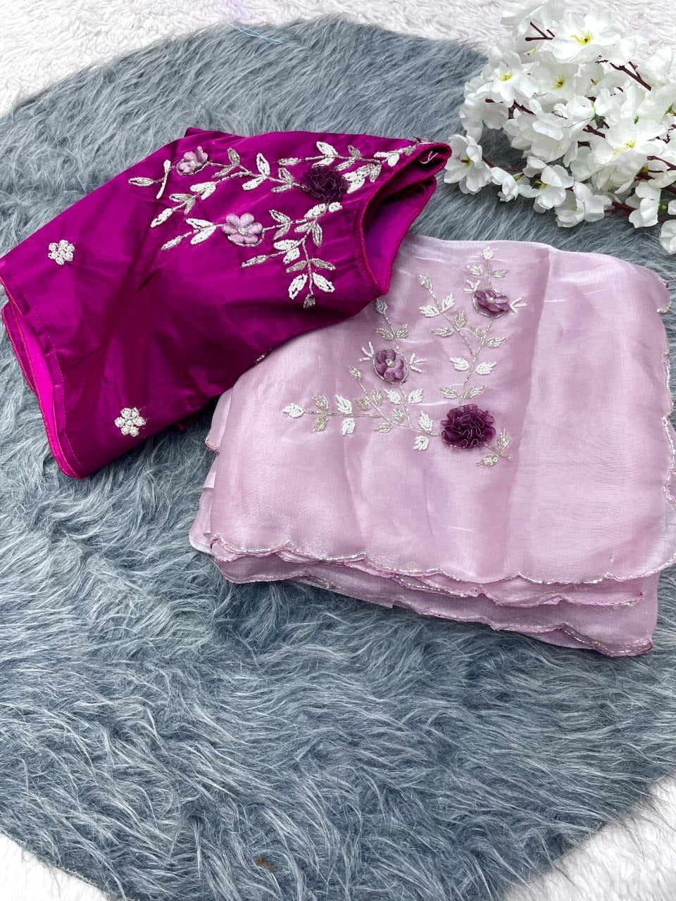 JJimmy Choo Sattin Beautiful Khatli  Cut And Hand Work Saree