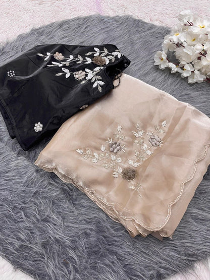 JJimmy Choo Sattin Beautiful Khatli  Cut And Hand Work Saree