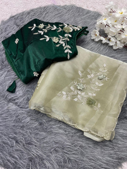 JJimmy Choo Sattin Beautiful Khatli  Cut And Hand Work Saree