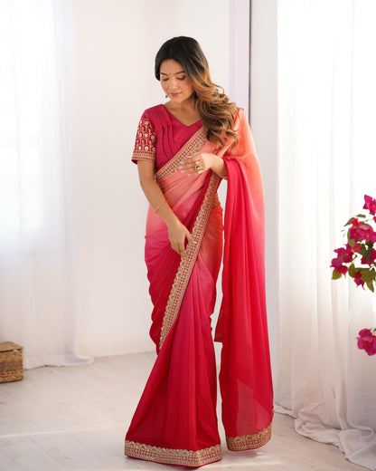 CHINON SILK WITH THREAD & SEQUENCE WORK SAREE
