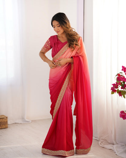 CHINON SILK WITH THREAD & SEQUENCE WORK SAREE