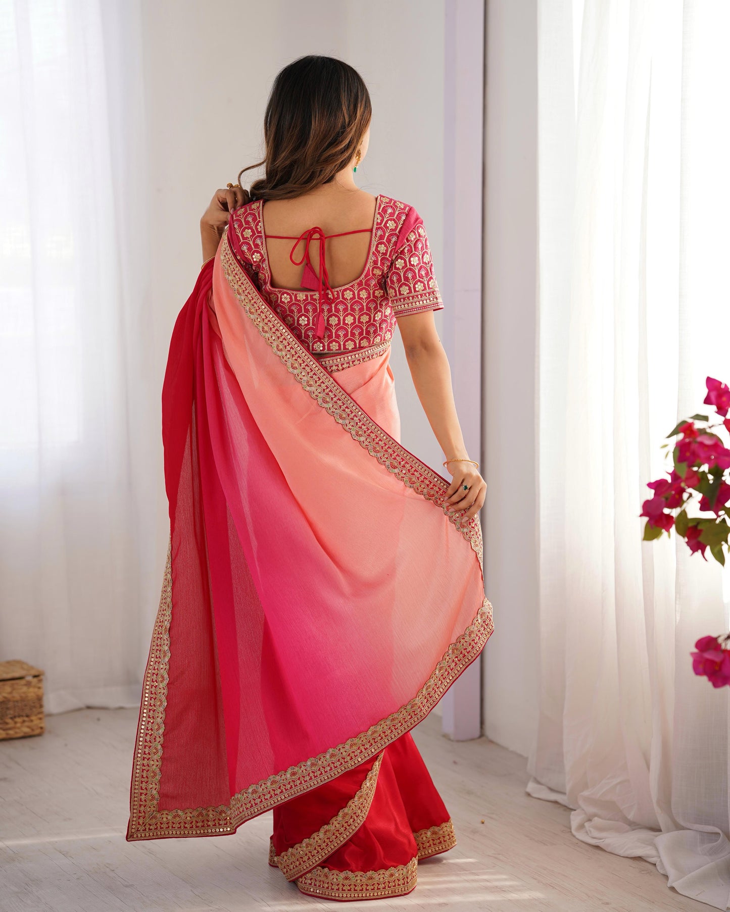 CHINON SILK WITH THREAD & SEQUENCE WORK SAREE