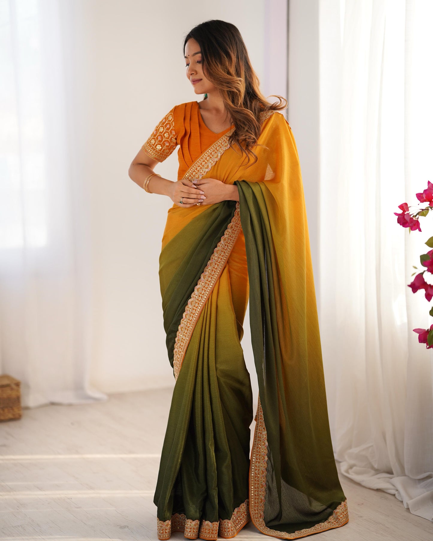 CHINON SILK WITH THREAD & SEQUENCE WORK SAREE