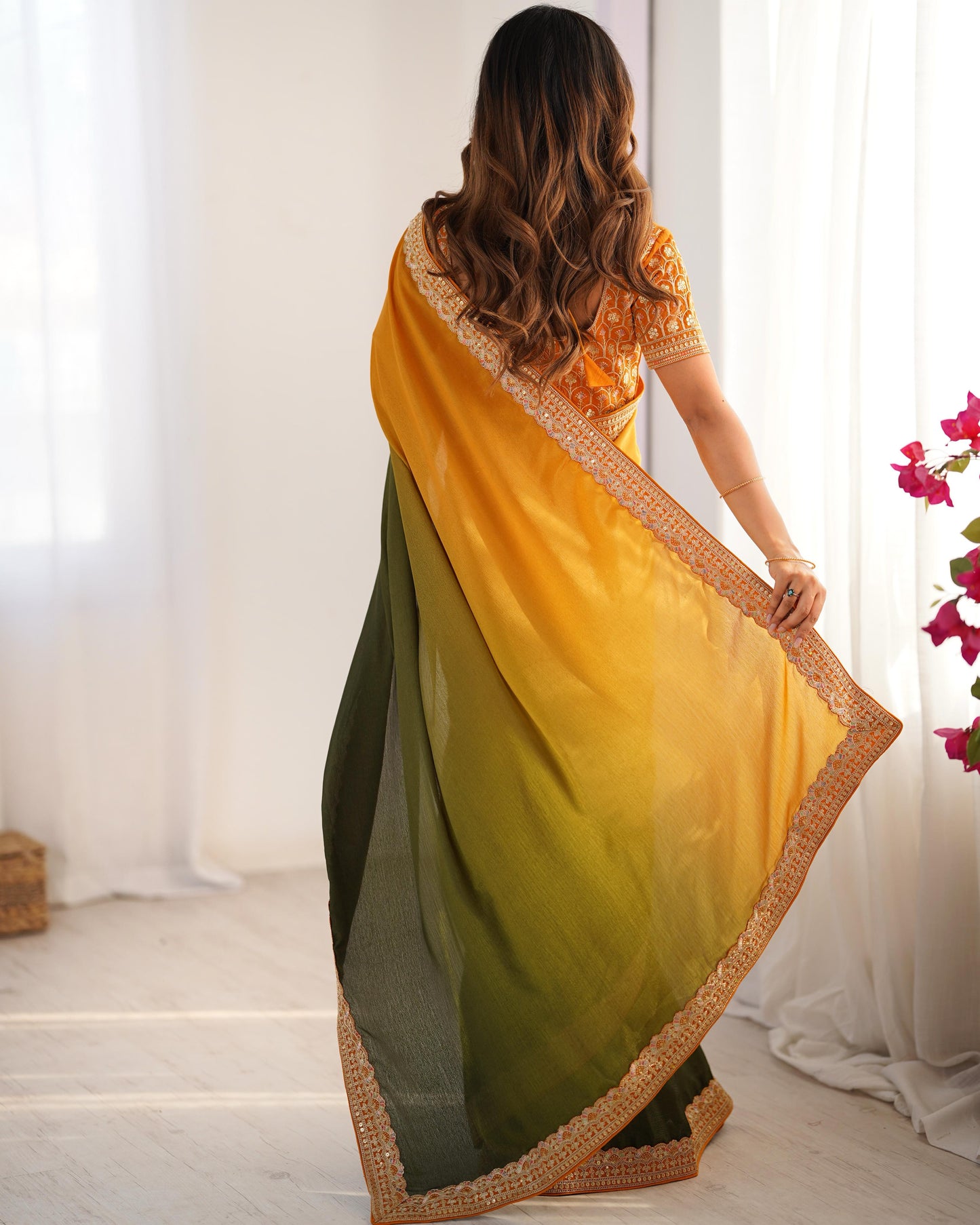 CHINON SILK WITH THREAD & SEQUENCE WORK SAREE