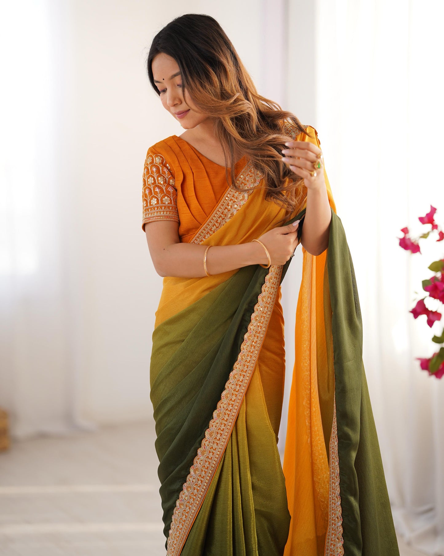 CHINON SILK WITH THREAD & SEQUENCE WORK SAREE