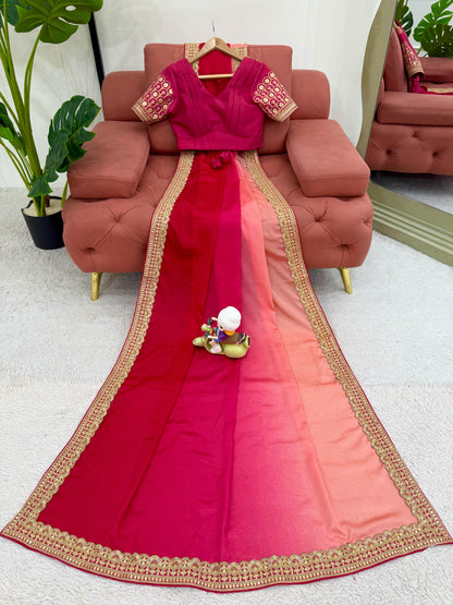 CHINON SILK WITH THREAD & SEQUENCE WORK SAREE