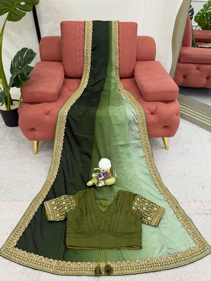 CHINON SILK WITH THREAD & SEQUENCE WORK SAREE