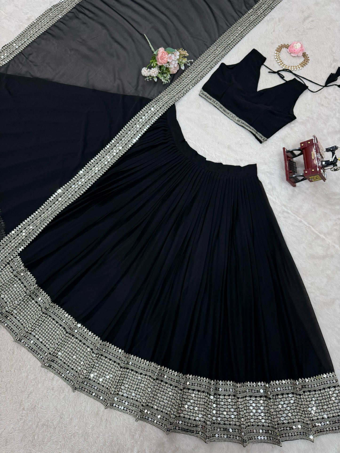 WEDDING SPECIAL BRIDAL BLACK LEHENGA CHOLI