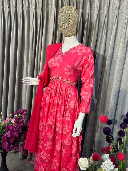 Maslin Silk With Micro Inner With Hand Work Top Pent