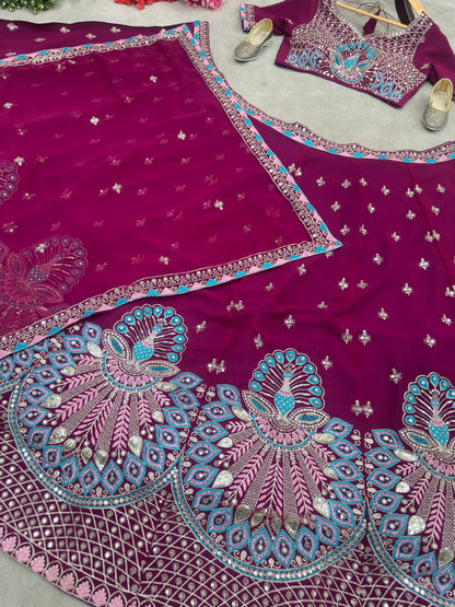 Faux Georgeet Satin With Cancan And Canvas Work Lehenga Choli
