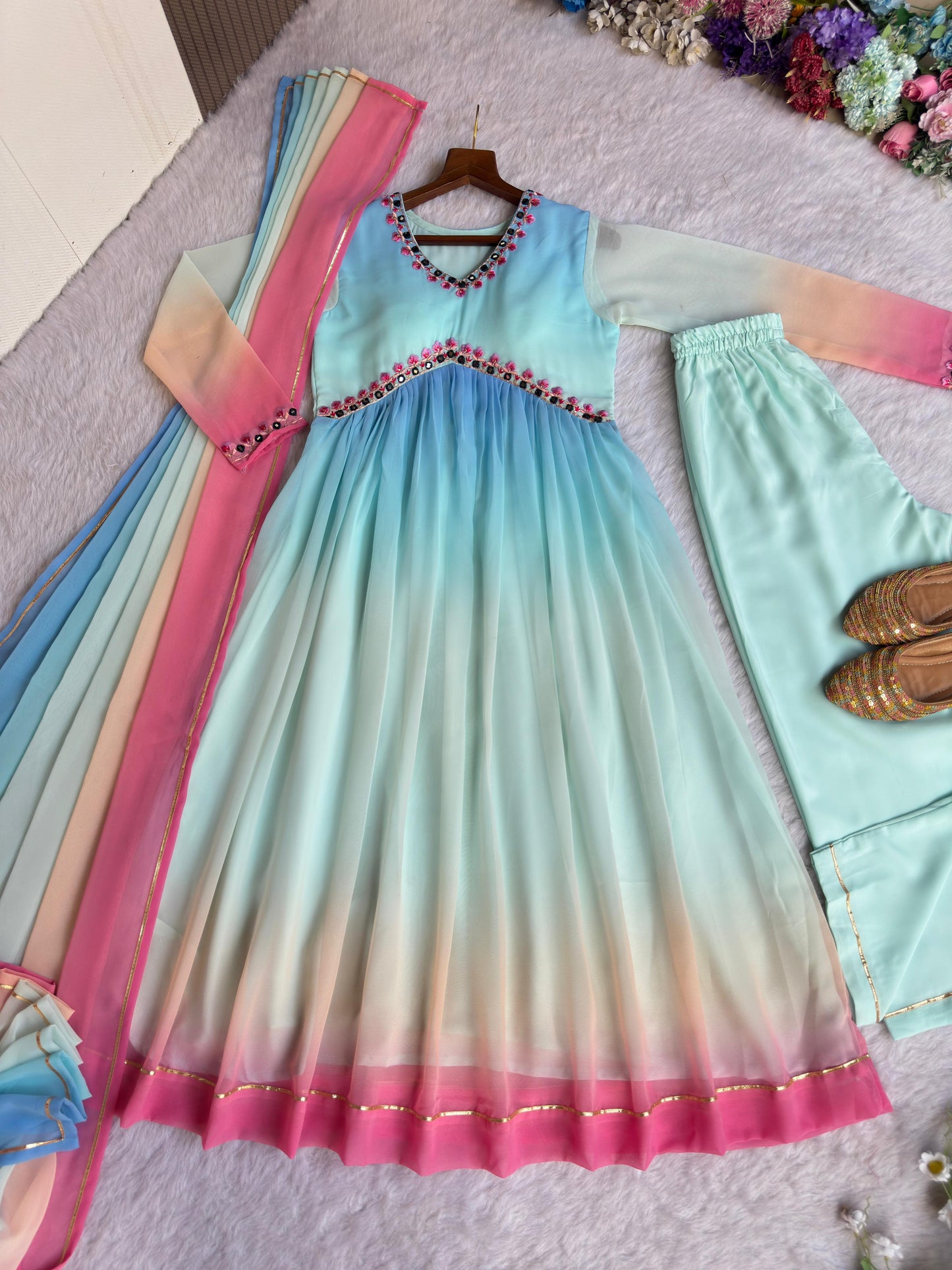 Georgette Printed Color Heavy Butter Cotton Gown