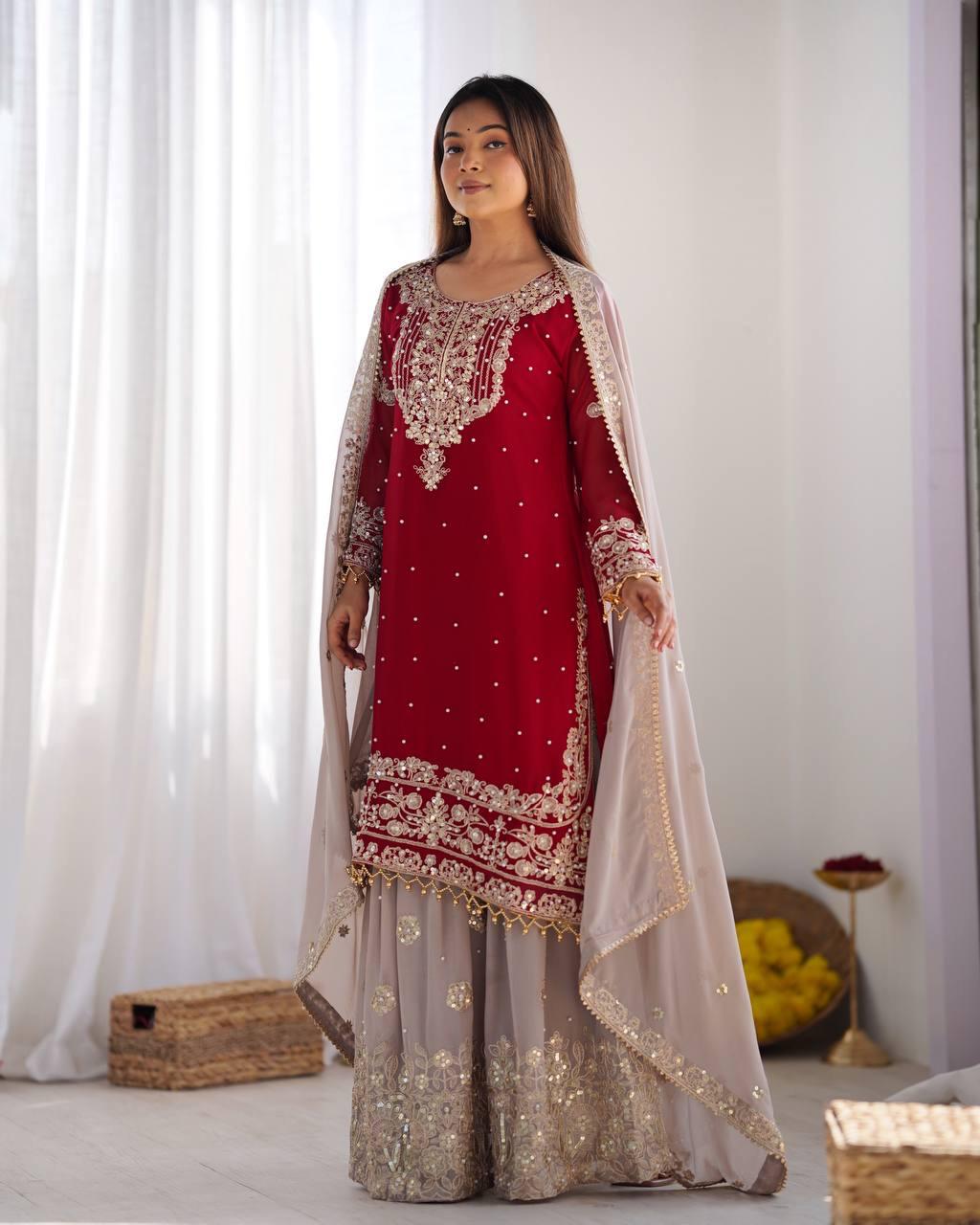 Faux Georgette with inner Coding &amp; Sequnce Work Pakistani Eid Suit