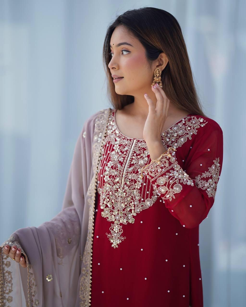 Faux Georgette with inner Coding &amp; Sequnce Work Pakistani Eid Suit