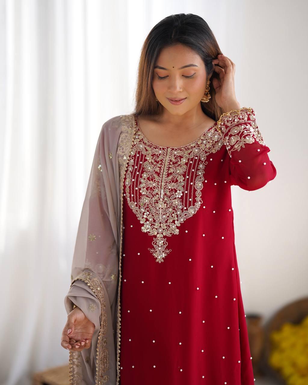 Faux Georgette with inner Coding &amp; Sequnce Work Pakistani Eid Suit