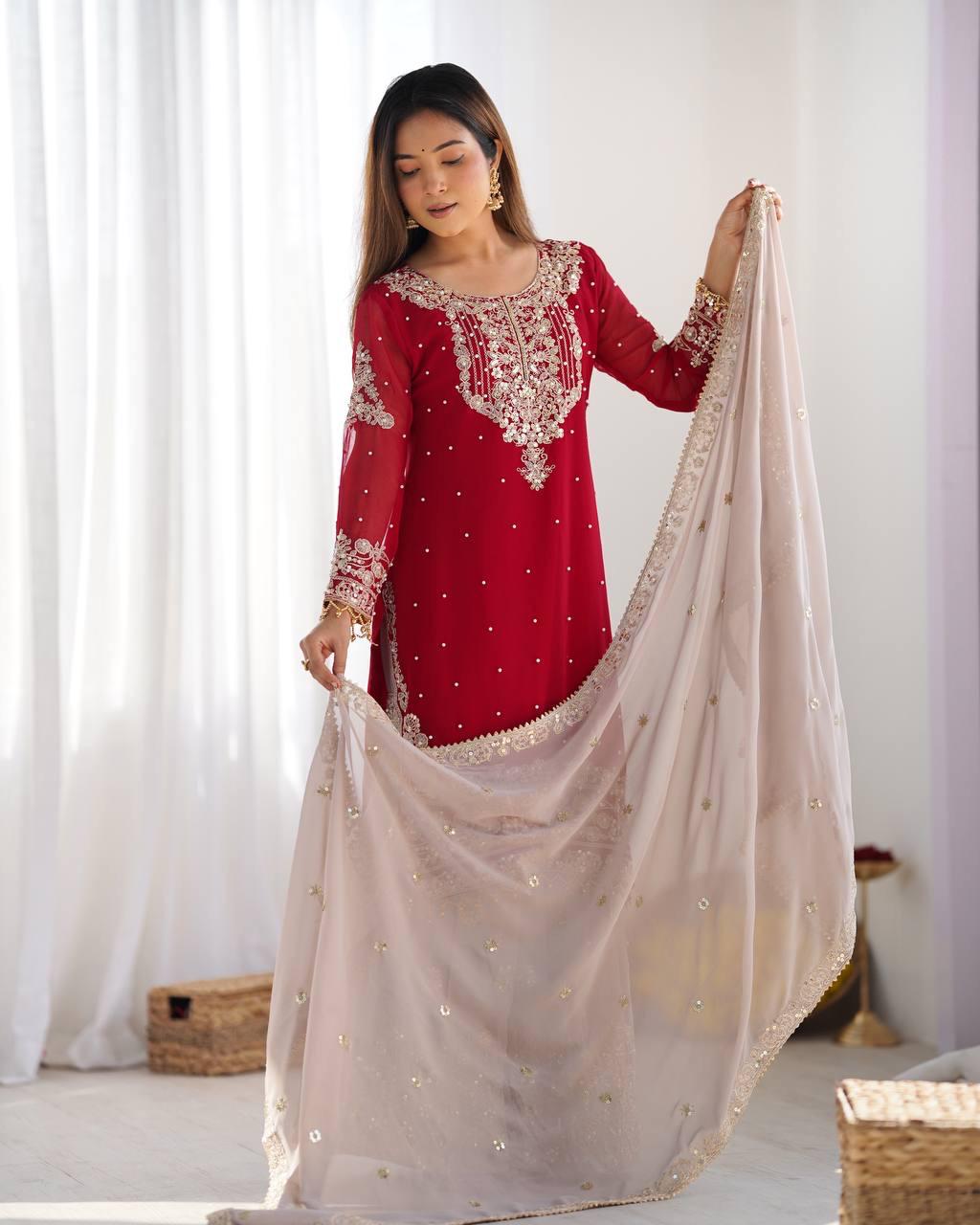 Faux Georgette with inner Coding &amp; Sequnce Work Pakistani Eid Suit
