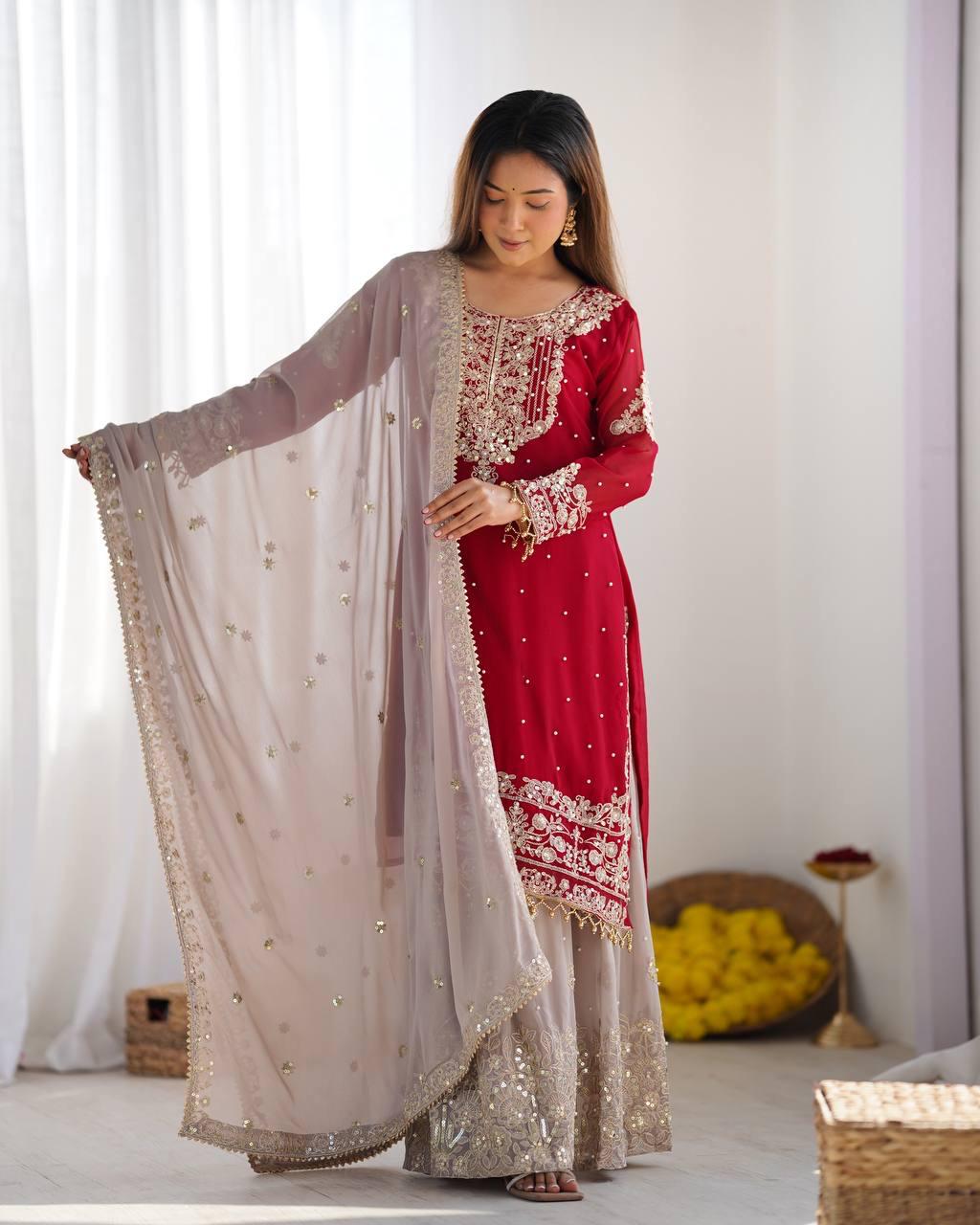 Faux Georgette with inner Coding &amp; Sequnce Work Pakistani Eid Suit