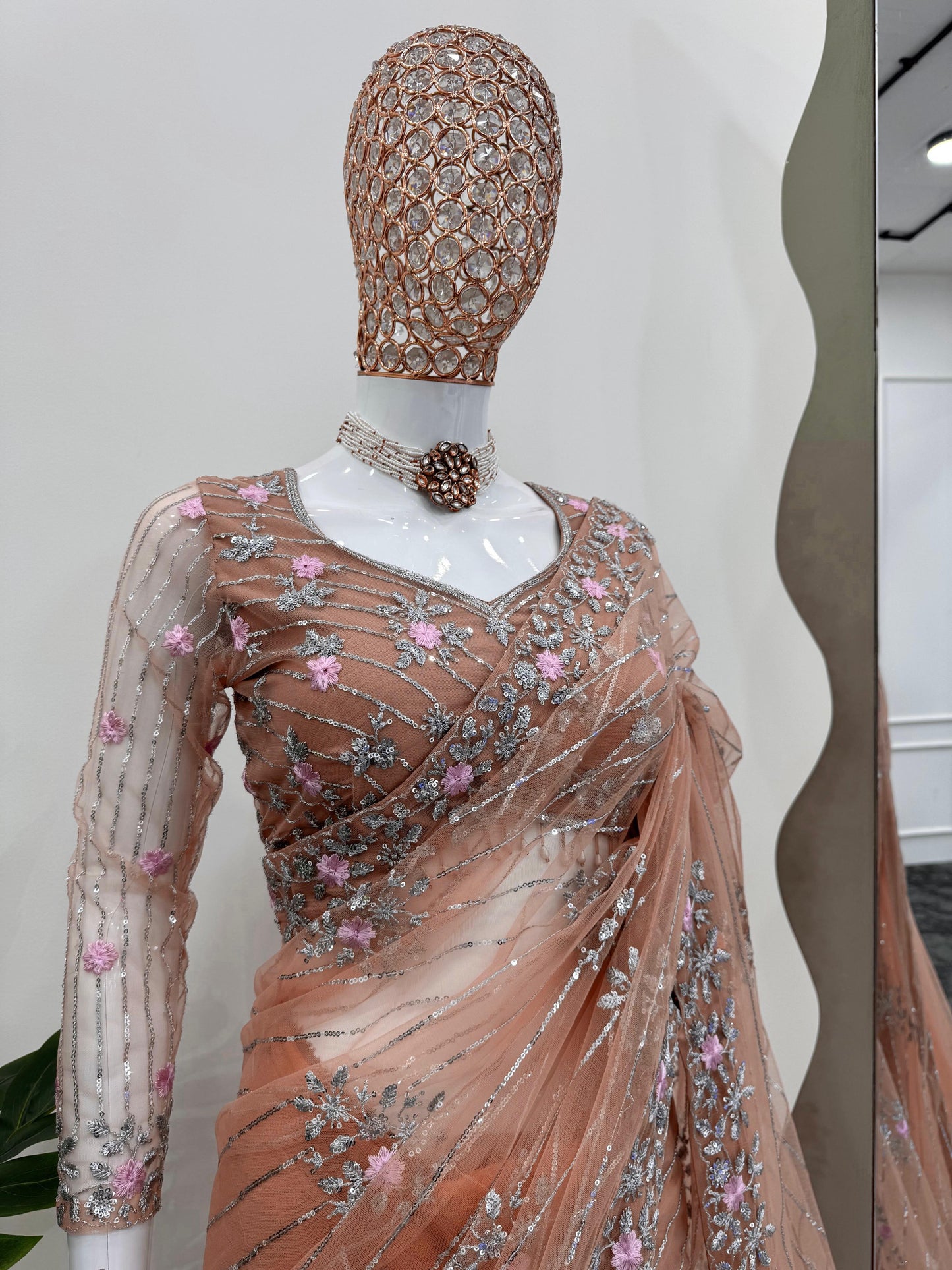 DESIGNER SAREE ON SOFT NET FABRIC WITH THREAD & EMBROIDERED WORK FOR PARTY WEAR