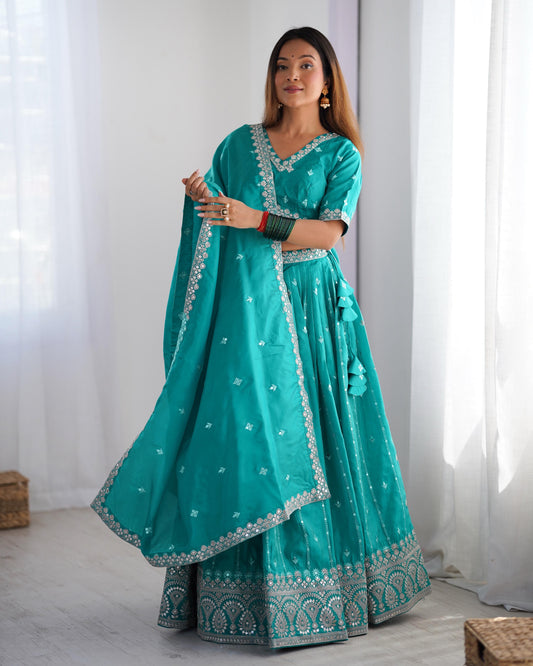 Shimmer Silk Thread & Sequence Work Wedding Lehenga Choli