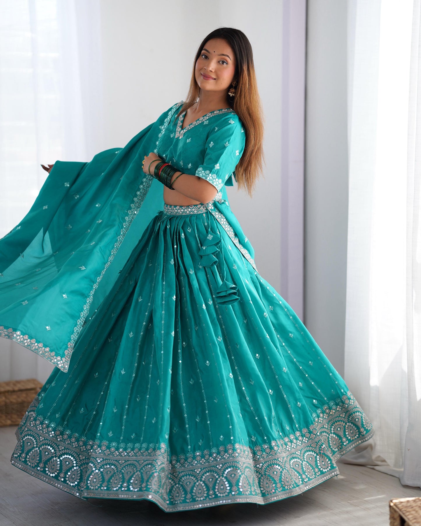 Shimmer Silk Thread & Sequence Work Wedding Lehenga Choli