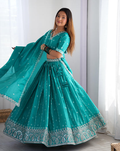 Shimmer Silk Thread & Sequence Work Wedding Lehenga Choli