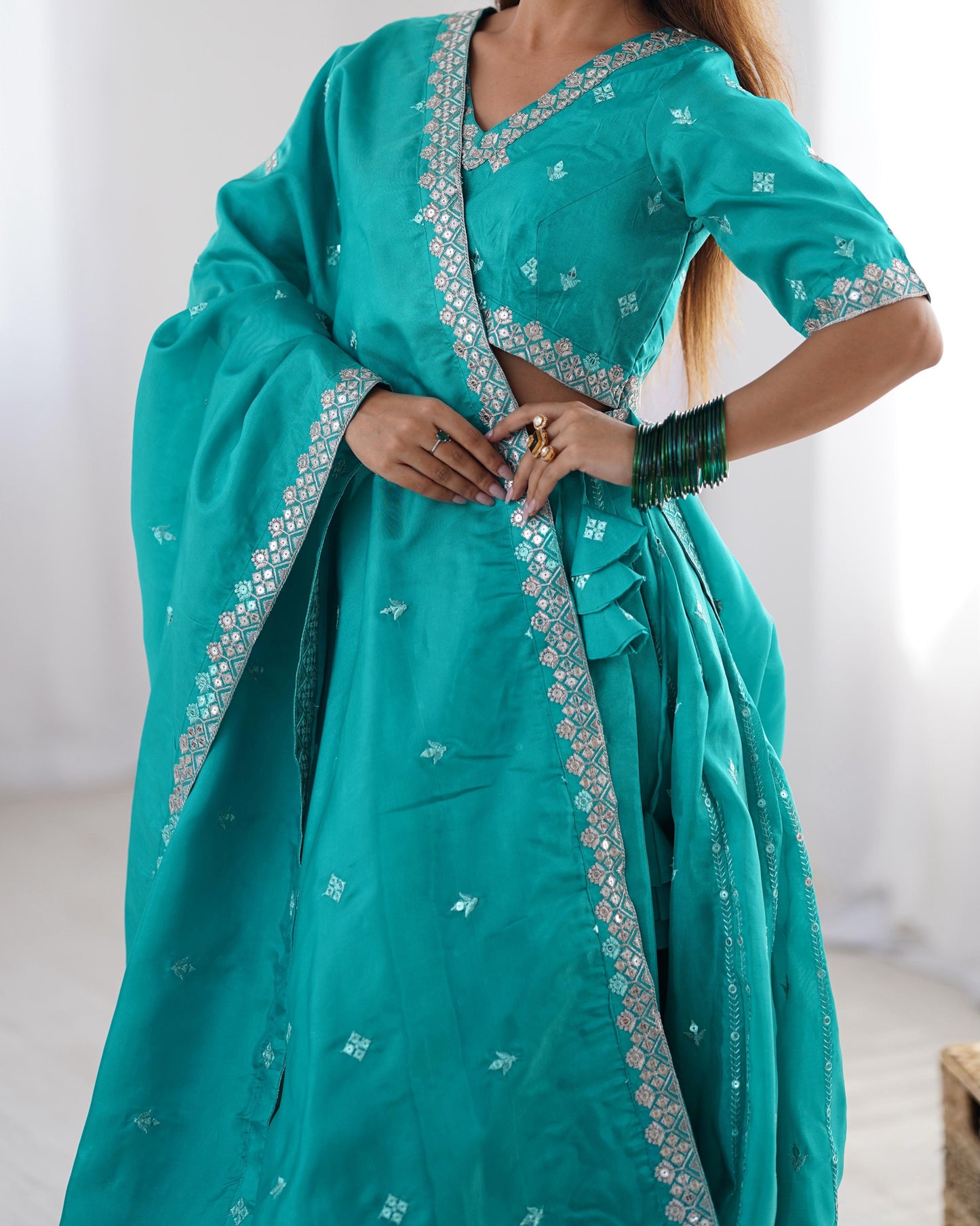 Shimmer Silk Thread & Sequence Work Wedding Lehenga Choli