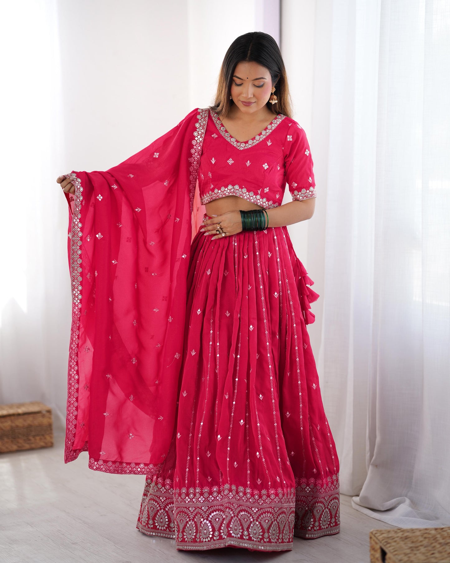 Shimmer Silk Thread & Sequence Work Wedding Lehenga Choli