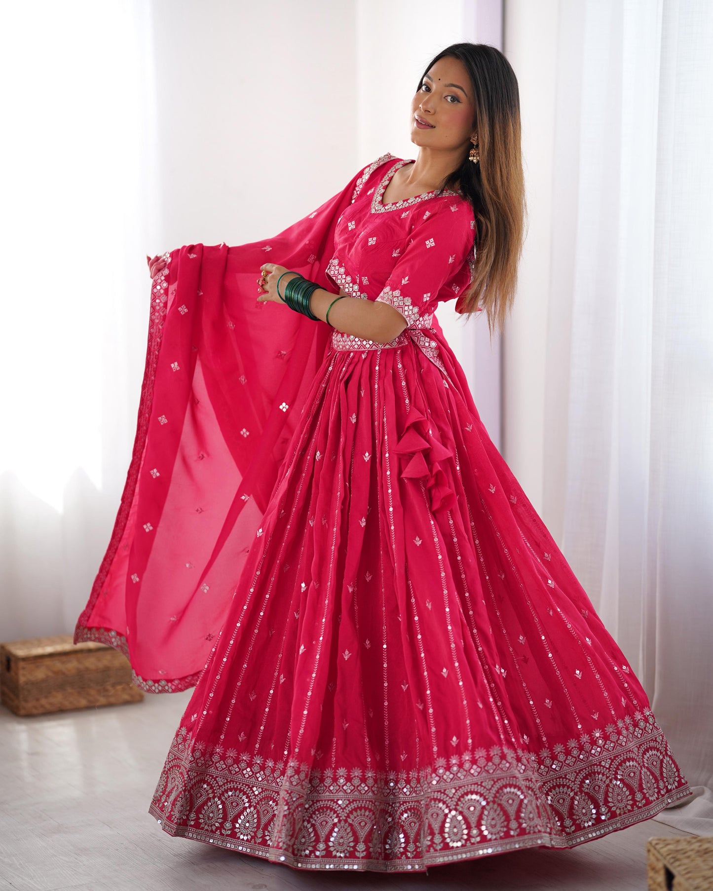Shimmer Silk Thread & Sequence Work Wedding Lehenga Choli