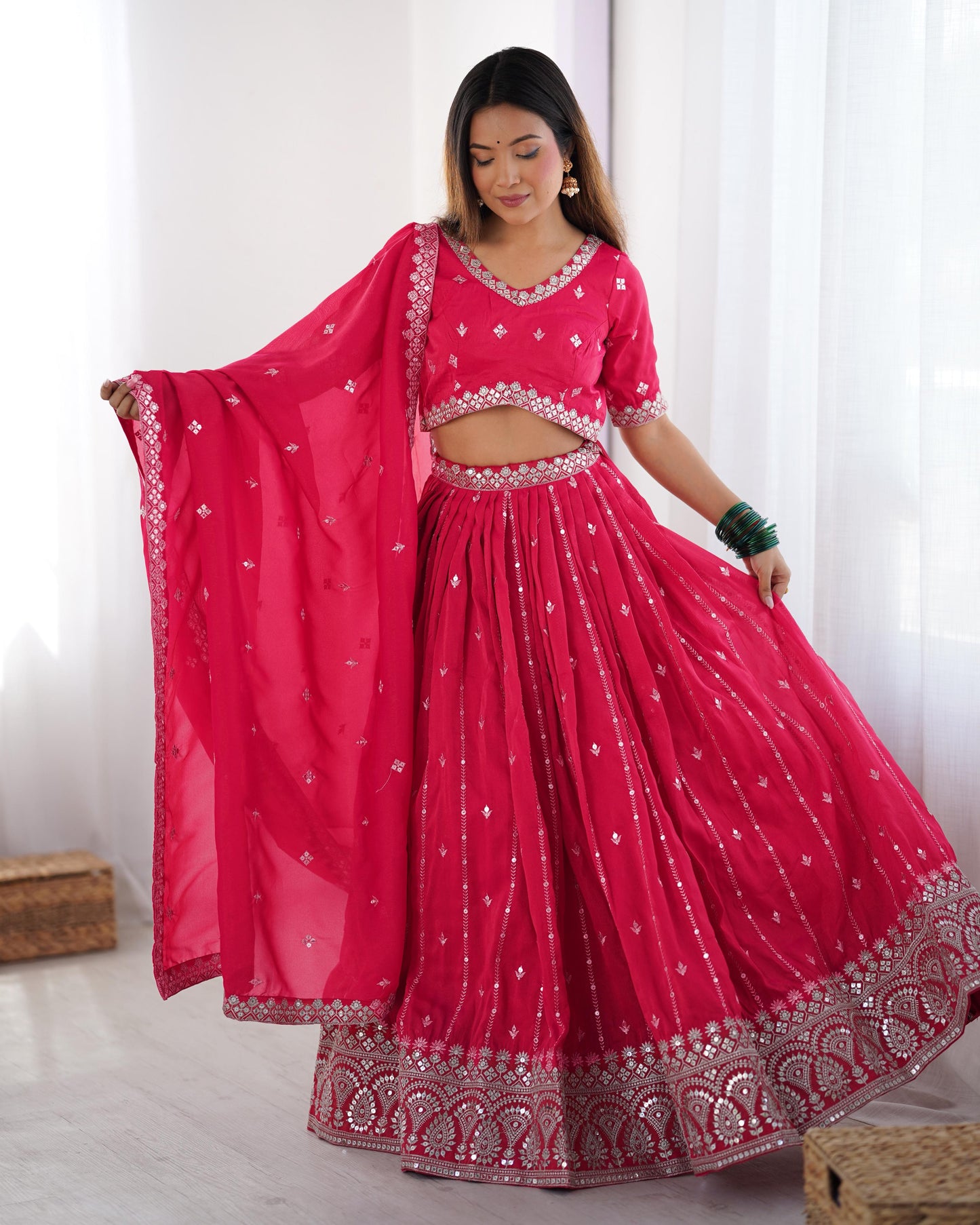 Shimmer Silk Thread & Sequence Work Wedding Lehenga Choli