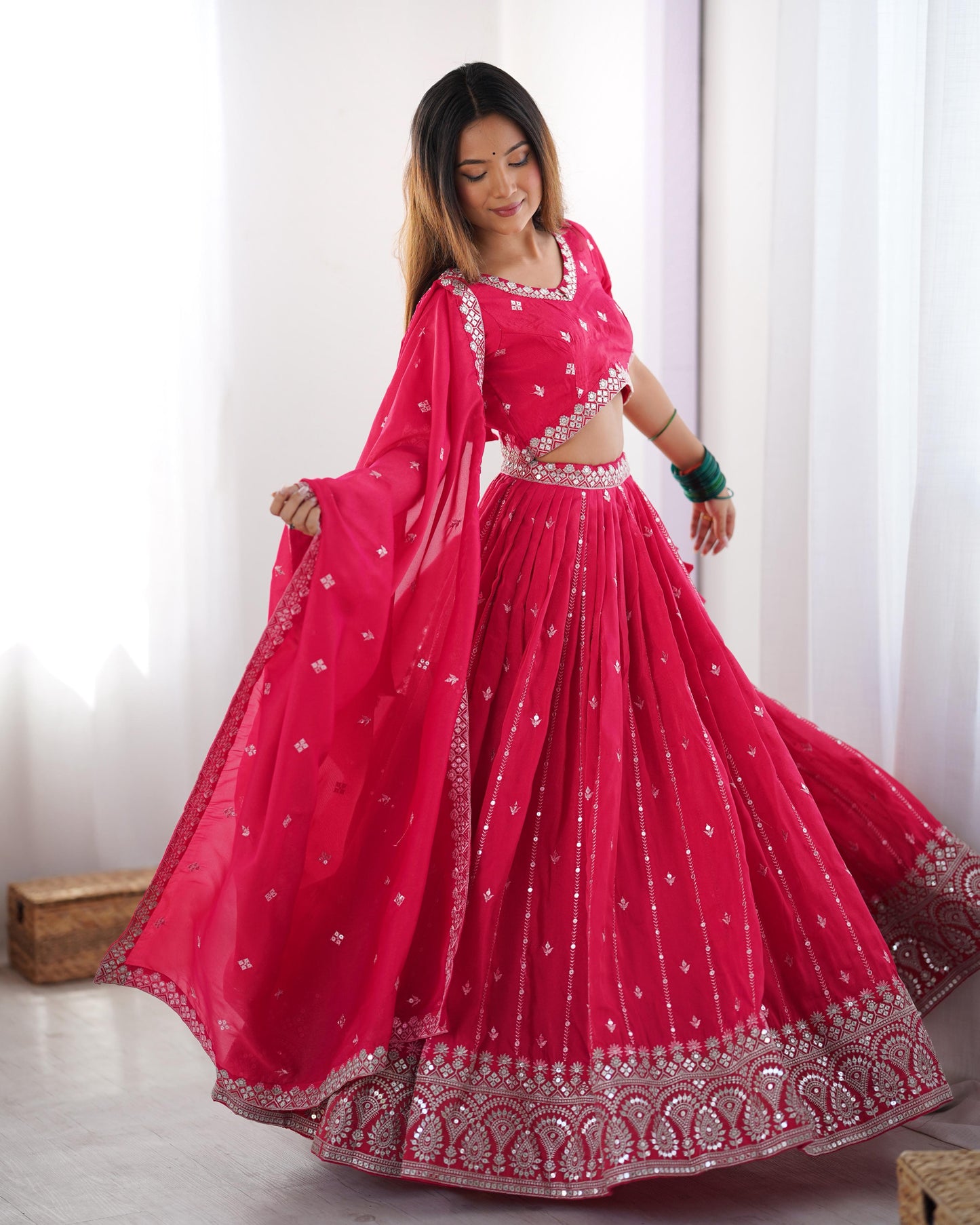 Shimmer Silk Thread & Sequence Work Wedding Lehenga Choli