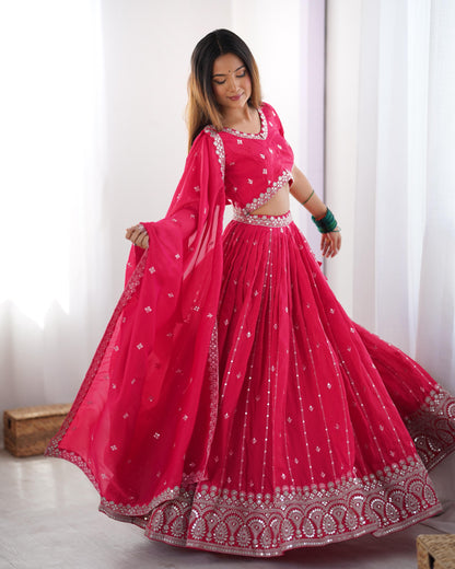 Shimmer Silk Thread & Sequence Work Wedding Lehenga Choli