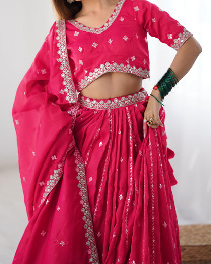 Shimmer Silk Thread & Sequence Work Wedding Lehenga Choli